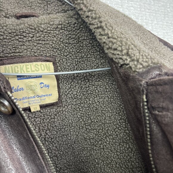 Nickelson Leather Men Sz M Aviator Leather Brown Jacket Sherpa Fleece Lined Read - Picture 15 of 16